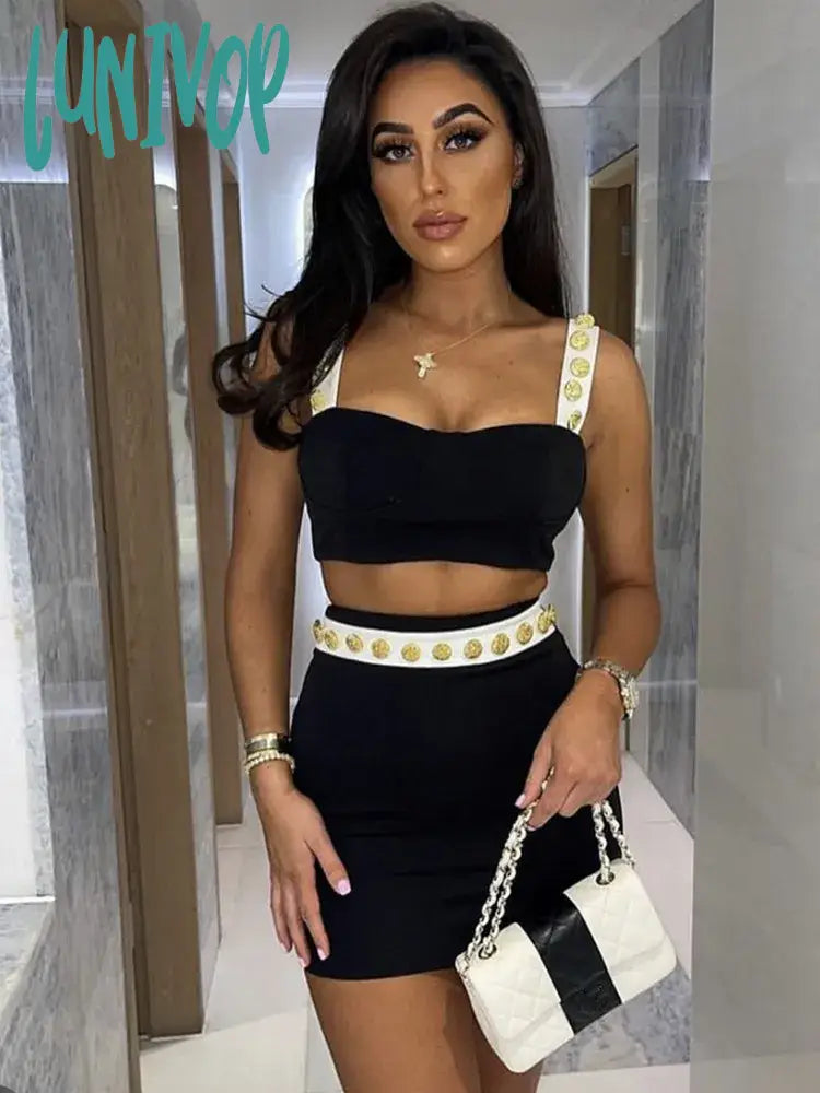 Lunivop Women Summer Sexy Tank Backless Button Patchwork Mini Bodycon Bandage Skirt Set Knitted Elegant Evening Club Party Dress Lace Sexy Club Lunivop Women Summer Sexy Tank Backless Button Patchwork Mini Bodycon Bandage Skirt Set Knitted Elegant Evening Club Party Dress Lace Sexy Club