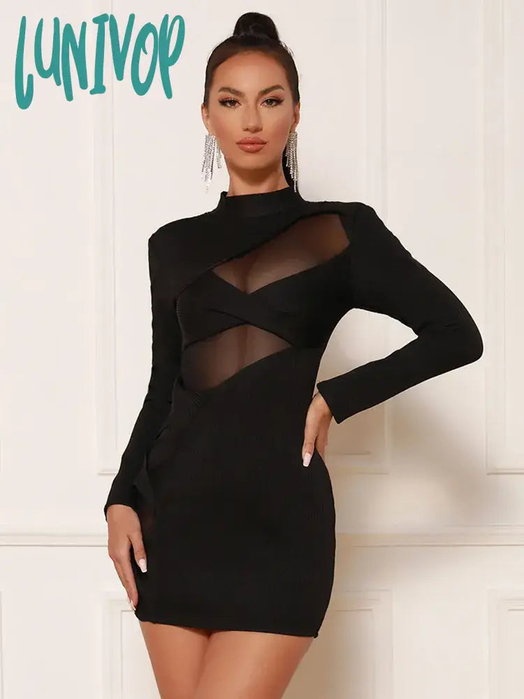 Lunivop Women Winter Sexy Long Sleeve Mesh Turtleneck Black Bodycon Mini Bandage Dress Elegant Evening Celebrity Party Dress Tunics Plaid country Lunivop Women Winter Sexy Long Sleeve Mesh Turtleneck Black Bodycon Mini Bandage Dress Elegant Evening Celebrity Party Dress Tunics Plaid country