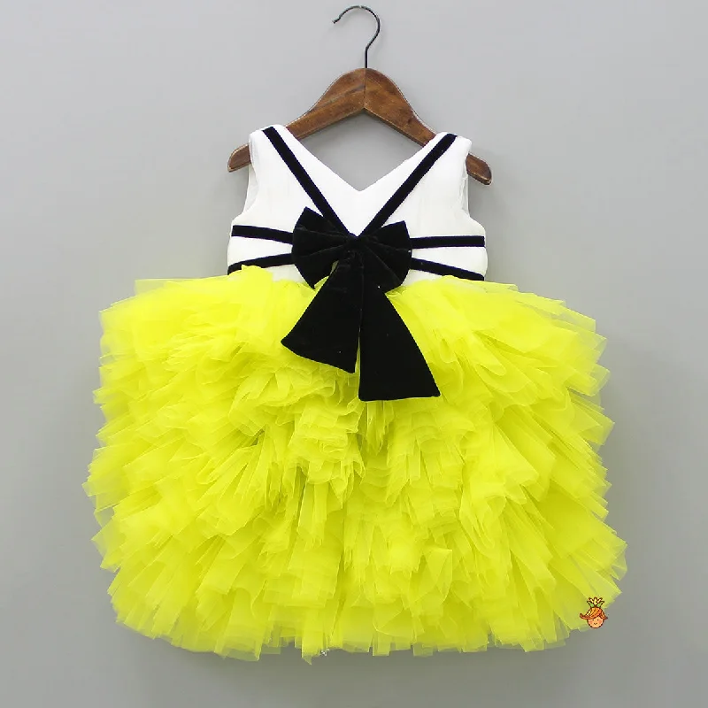 Pin Tuck Detailed Ruffle Frilly White And Lime Green Party Dress Tunics Business professional