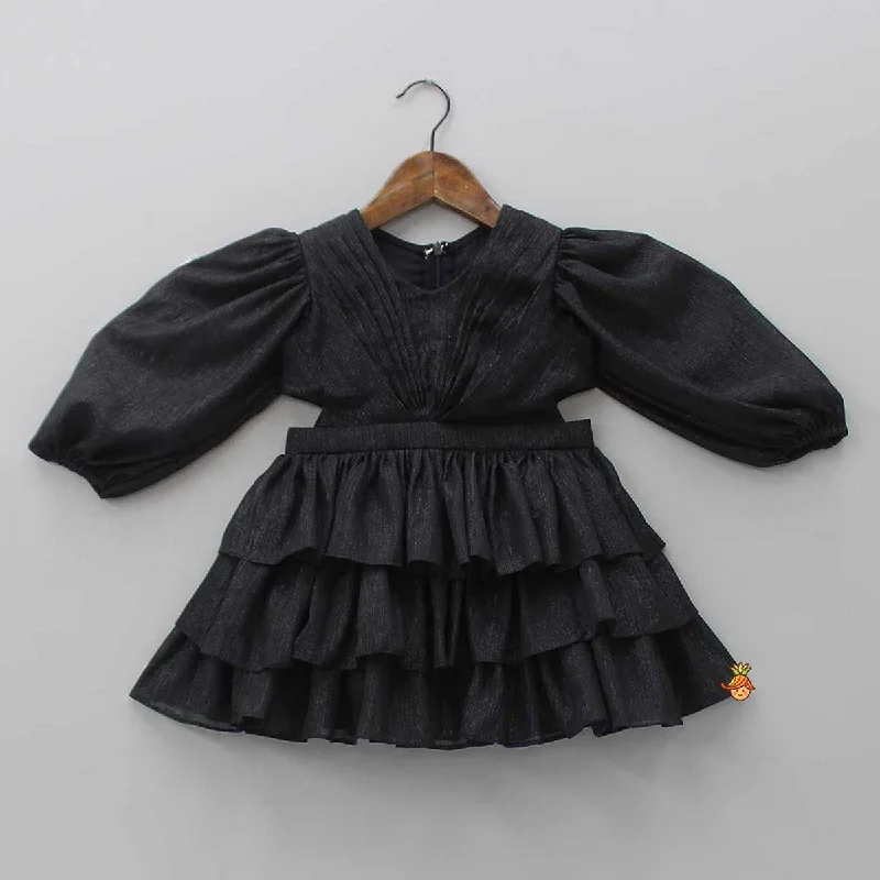 Pre Order: Black Shimmery And Layered Frilly Party Dress Tunics Wedding white