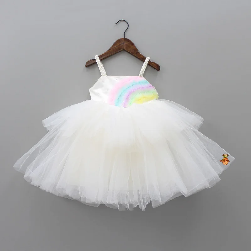 Pre Order: Rainbow and Pearl Detailed White Party Dress Tunics Exclusive limited