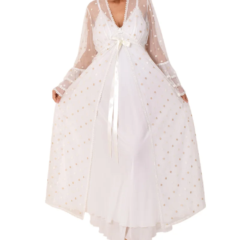 Sally Poppy Night Dress Chiffon Ivory Size Xl Ivory Square Neckline Feminine