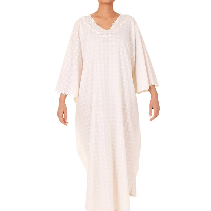 Sally Poppy Night Dress Cotton Ivory Turtleneck Neckline Stylish