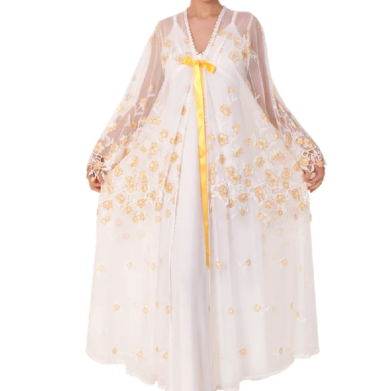Sally Poppy Night Dress Ivory/Gold Size Medium Ivory Gold Tunics Plaid country