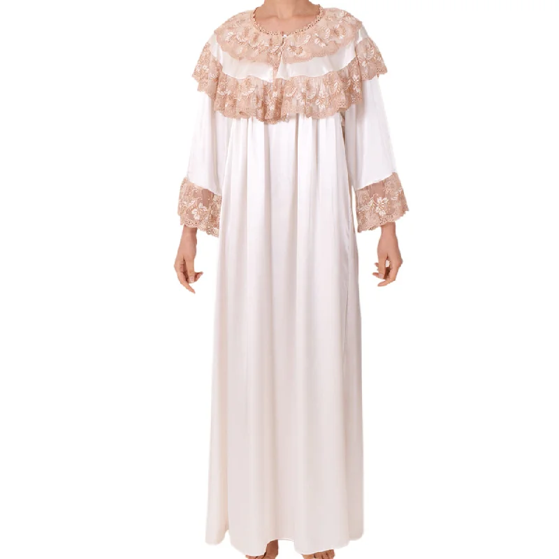 Sally Poppy Night Dress Satin Ivory Crew Neckline Sporty