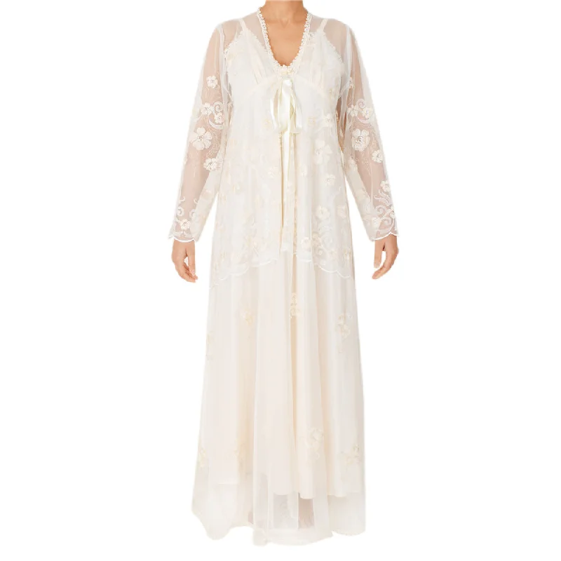 Sally Poppy Night Dress Set Satin Cream Size Medium Cream Tunics Long Elegant