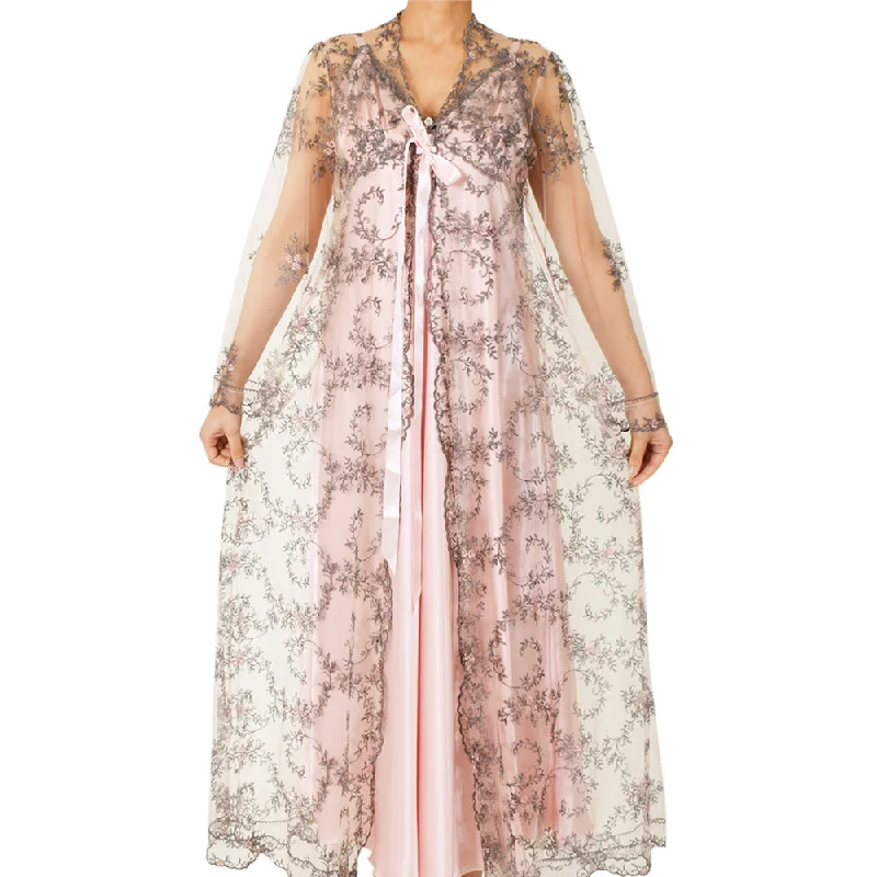 Sally Poppy Night Dress Set Satin Pink Size Medium Pink Sequined Elegant Party