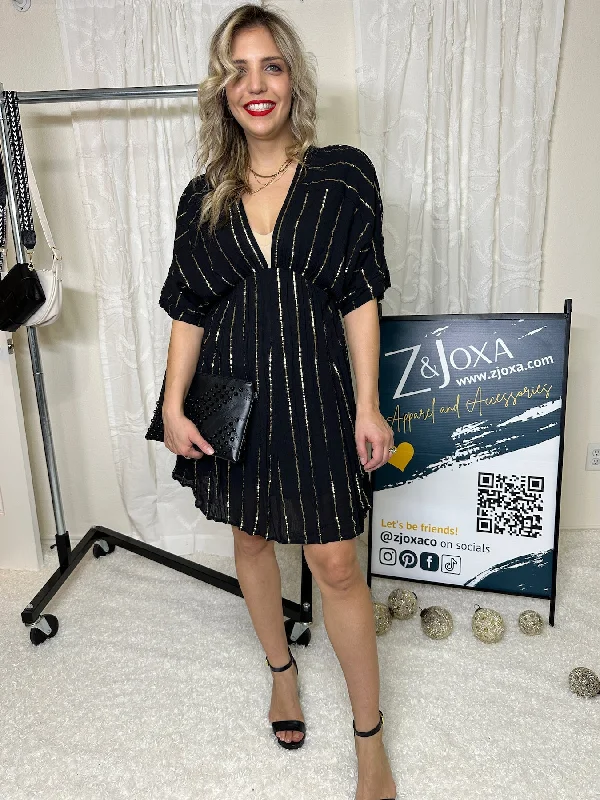 Stay Golden Gold Line Mini Party Dress Tunics Formal black