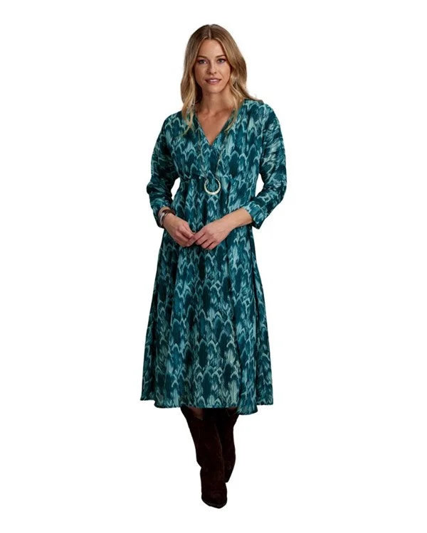 Teal Feather Print Dress