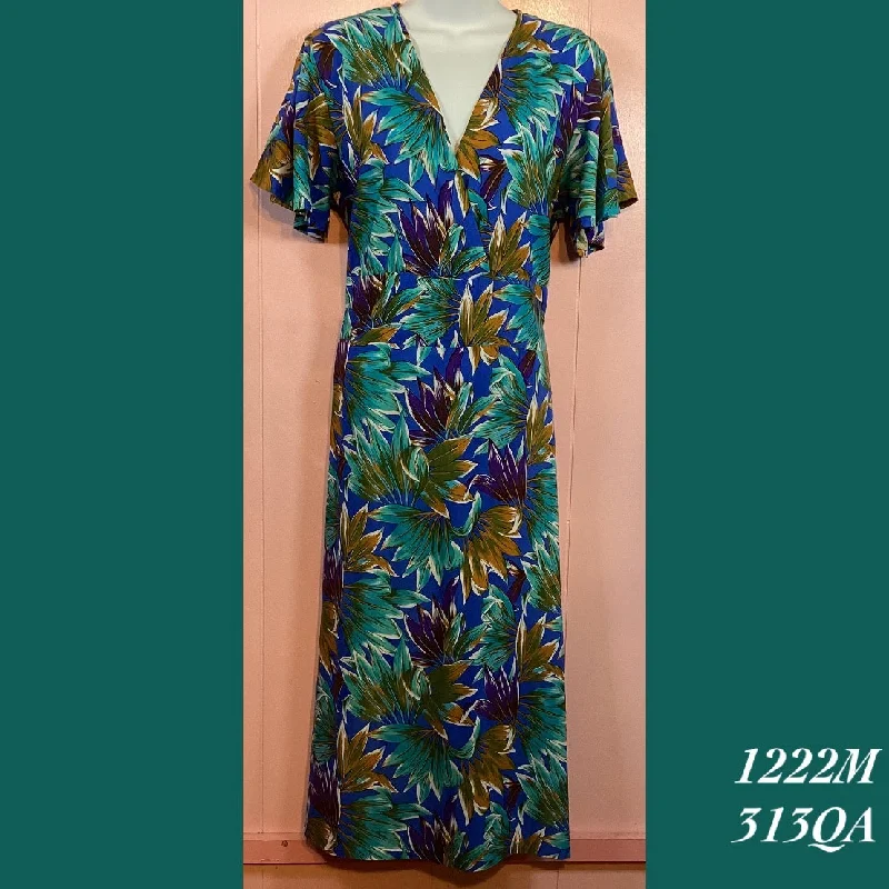 1222MX - 313QA ,  Bell sleeved cross front dress mid length plus size