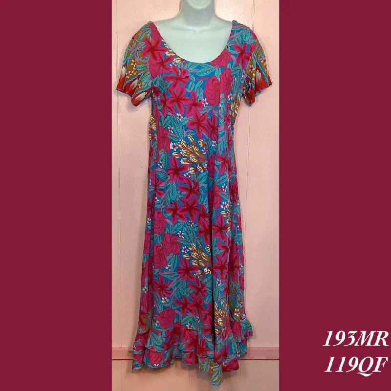 193MRX - 119QF , Sleeved bias cut dress mid length with ruffle plus size
