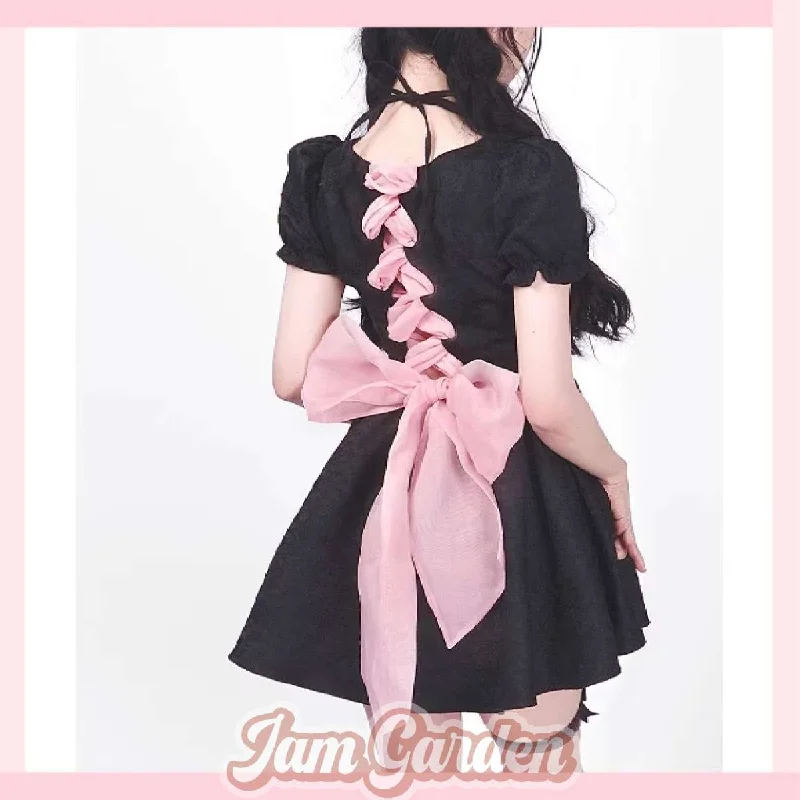 Blackberry Pink Strappy Niche Bowknot Dress