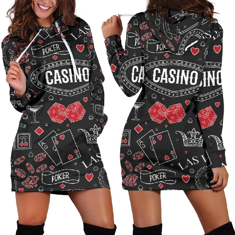 Casino Poker Pattern Print Women Hoodie Dress