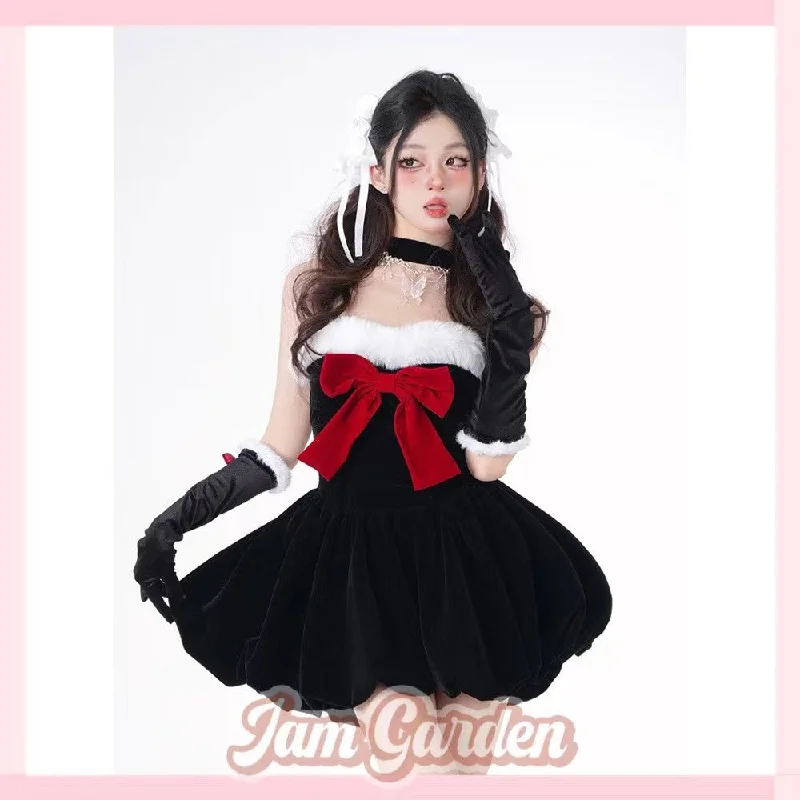 New Year Black Sweet Tube Top Dress