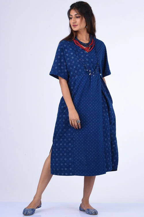 Dharan "Jama Dress" Indigo Block Printed Dress