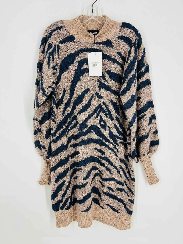 En Saison Size L Beige/Navy Animal Print Knit NEW Designer Dress