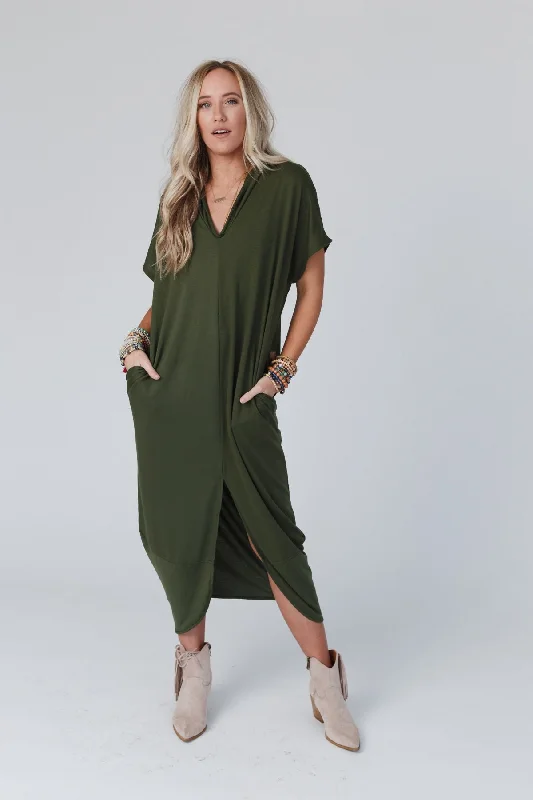 The Nest First Pick Hooded Slit Dress - Olive