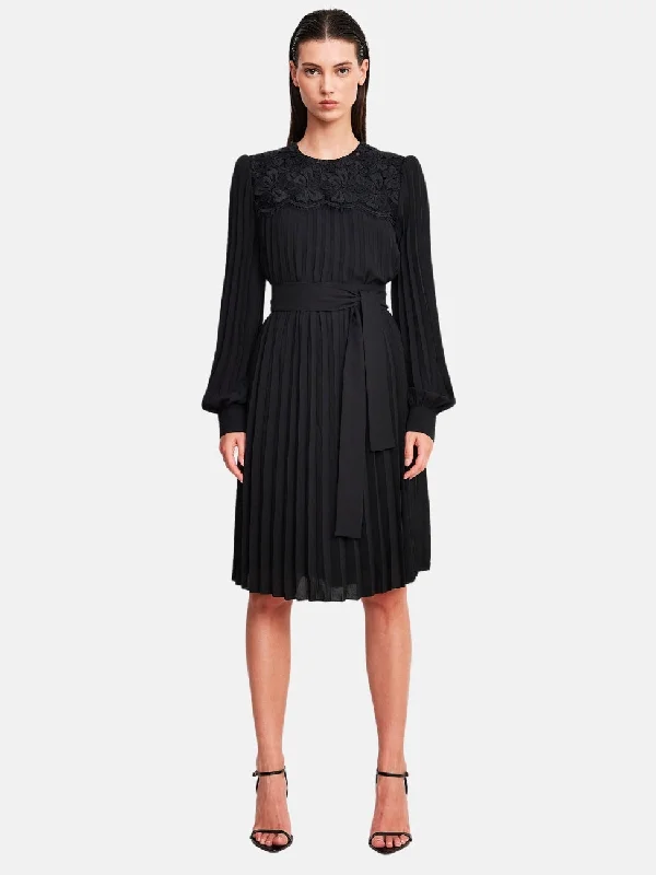 Fleece Chiffon and Lace Dress in Black