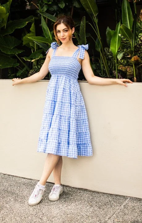 Gingham navy dress