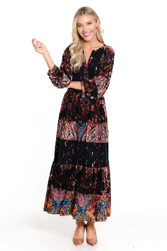 Black Burnout Velvet Tiered Dress