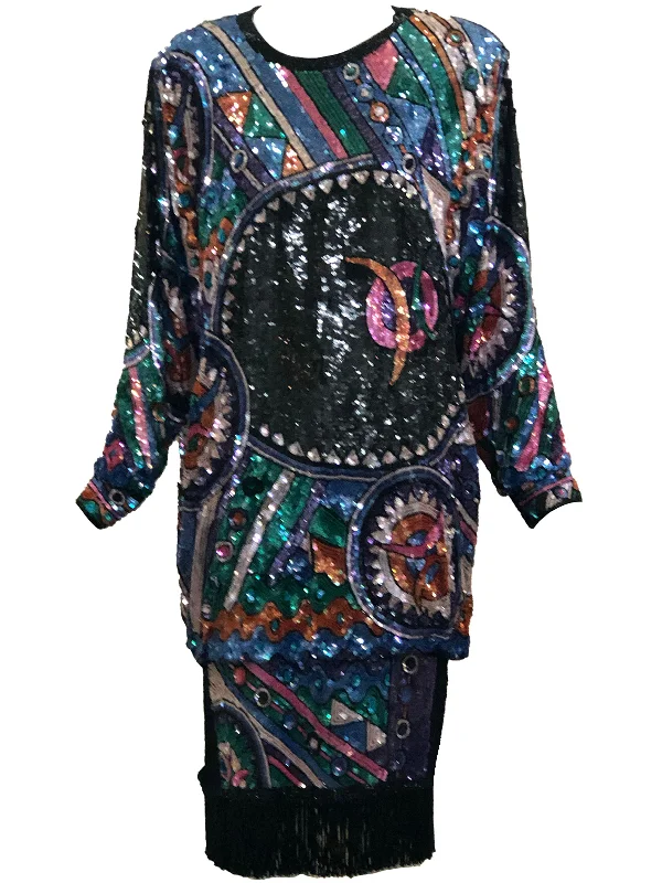 Judith Ann 80s Extravagantly Beaded and Sequined Rainbow Fantasy Dress
