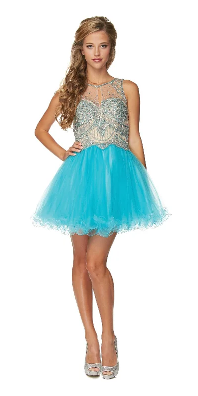 Juliet 761 Short Prom Dress Embellished Bodice with Keyhole