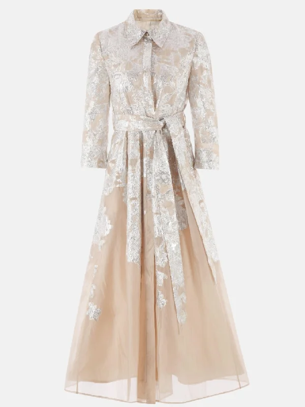 Mid-length Buttoned Organza Dress in Beige