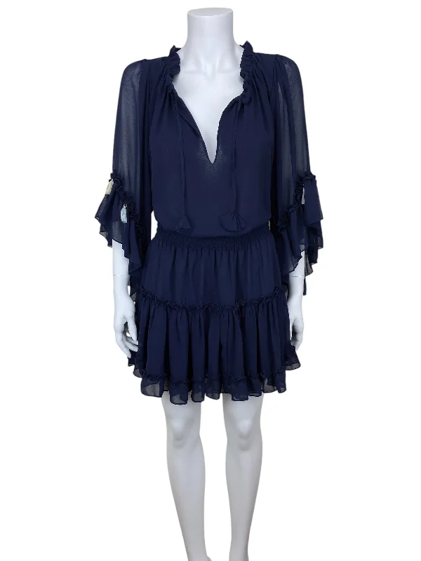 Misa Los Angeles Women's Tiered Smocked Waist Dress Navy Size M