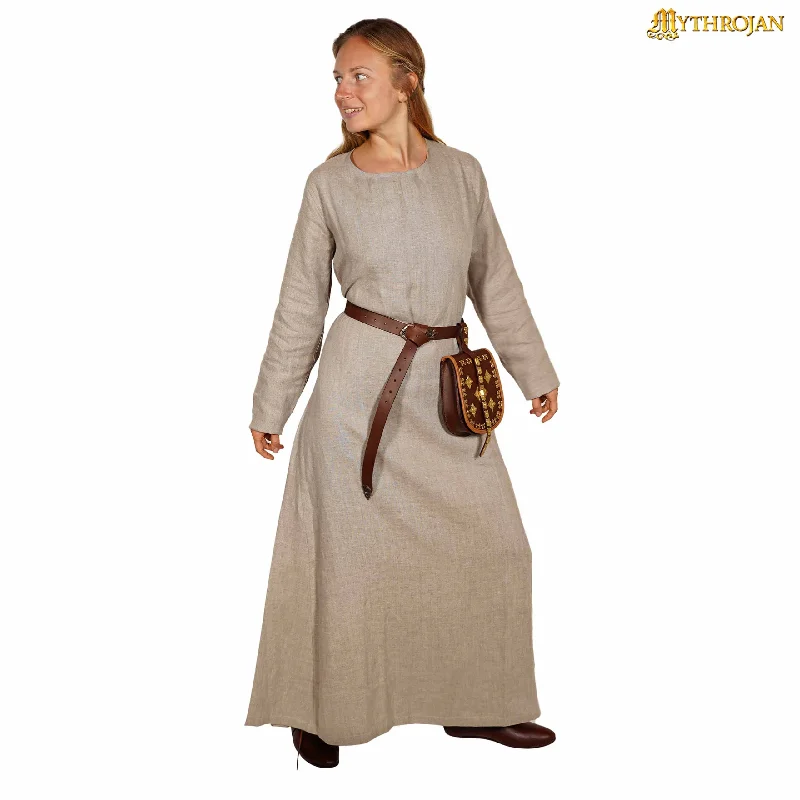 Mythrojan Helga Viking Linen Dress for LARP SCA Renaissance Fair & Reenactment, Natural