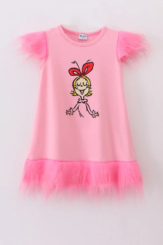 Pink character print girl dress