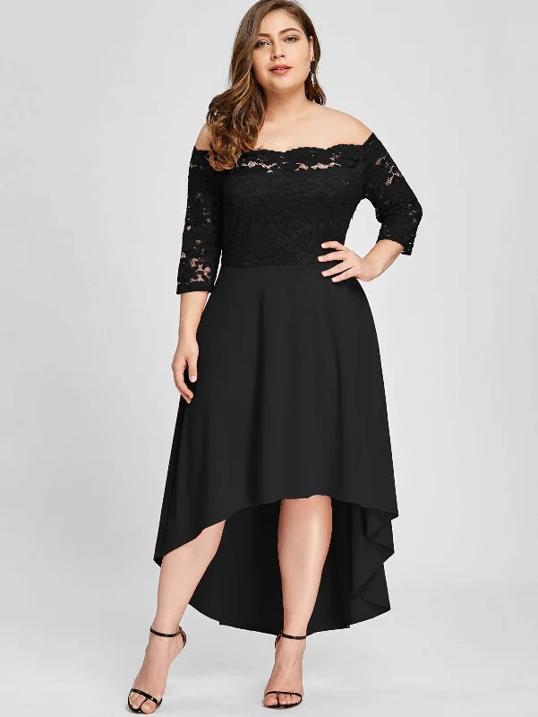 Plus Lace Overlay Dip Hem Bardot Dress