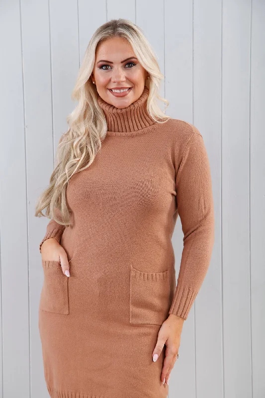 Pocket Knit Dress Camel