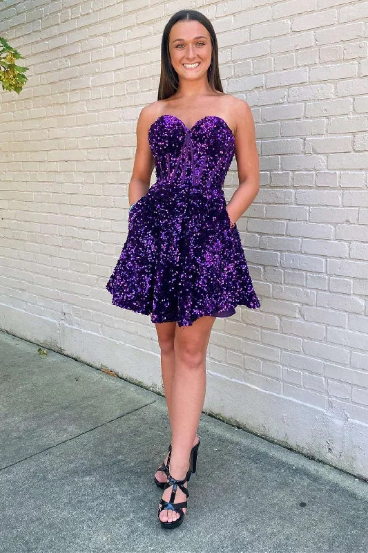 Purple Sequin Sweetheart A-Line Short Homecoming Dress