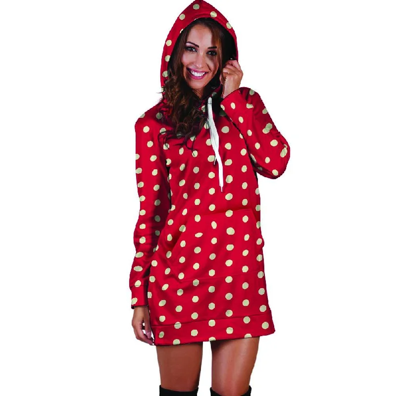 Red Tiny Polka Dot Hoodie Dress