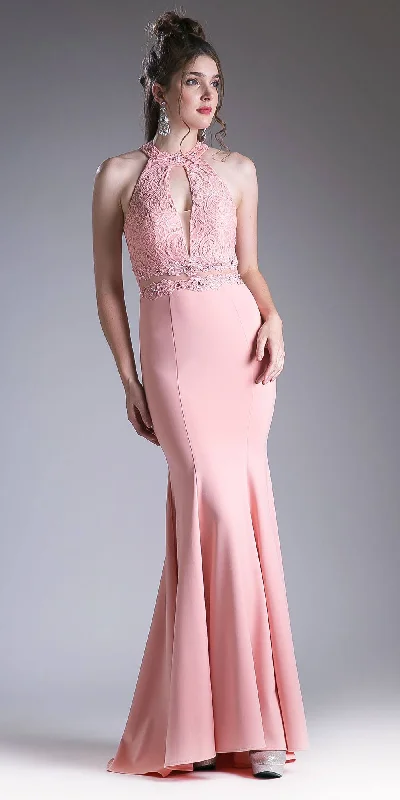 Cinderealla Divine CF102 Illusion Waist Floor Length Mermaid Halter Dress