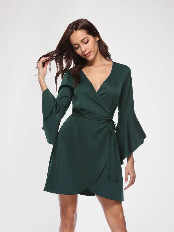 Sway Away Bell Sleeve Surplice Dress