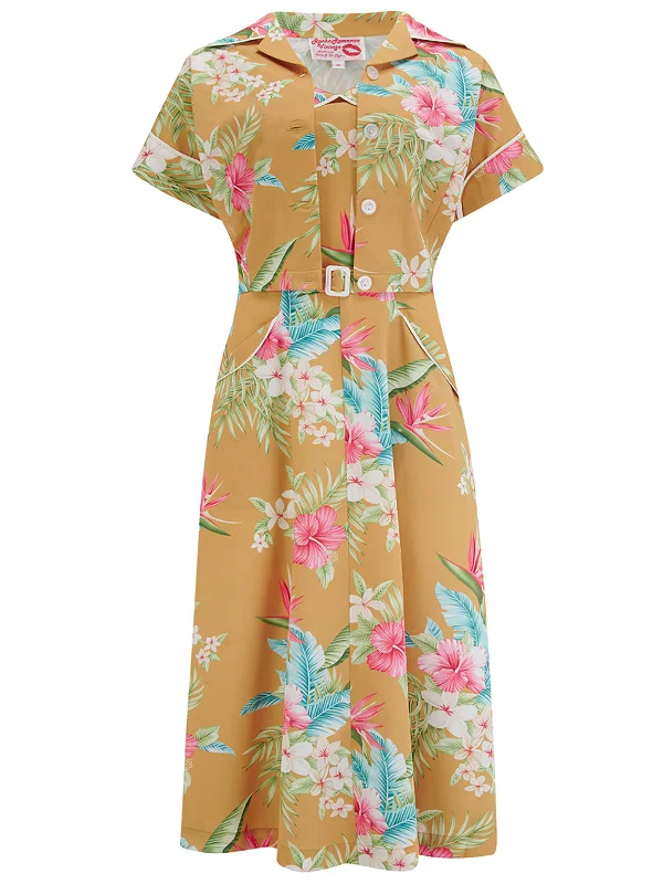 Two Piece Mustard Tropical Print Dress & Bolero