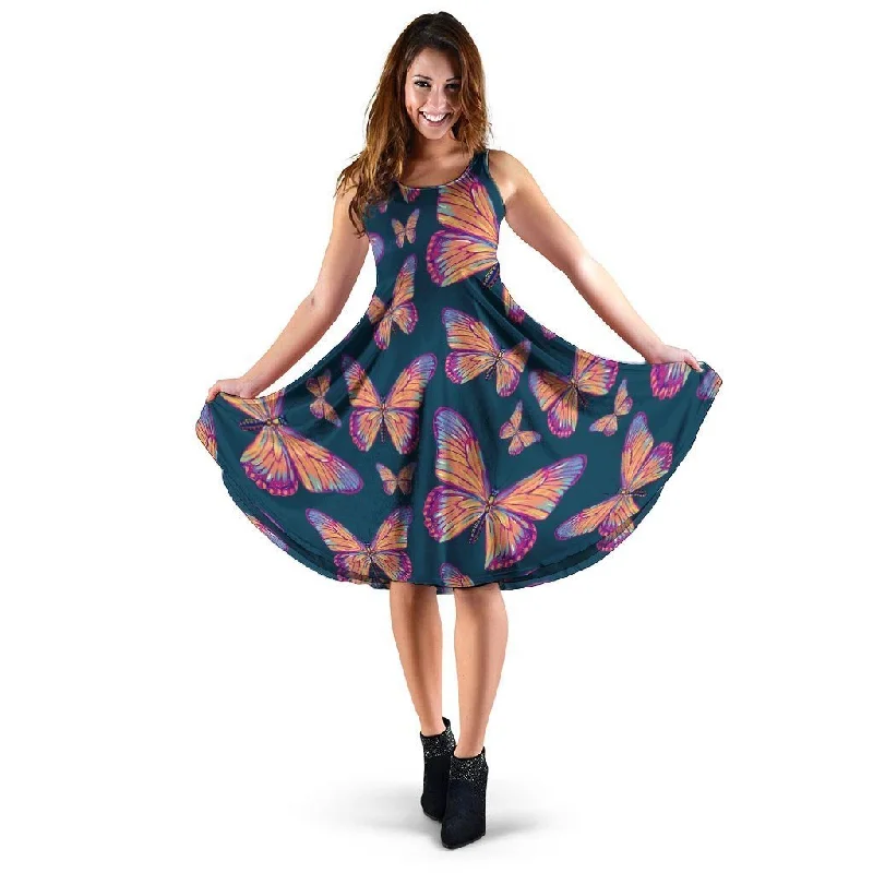 Watercolor Butterfly Print Dress