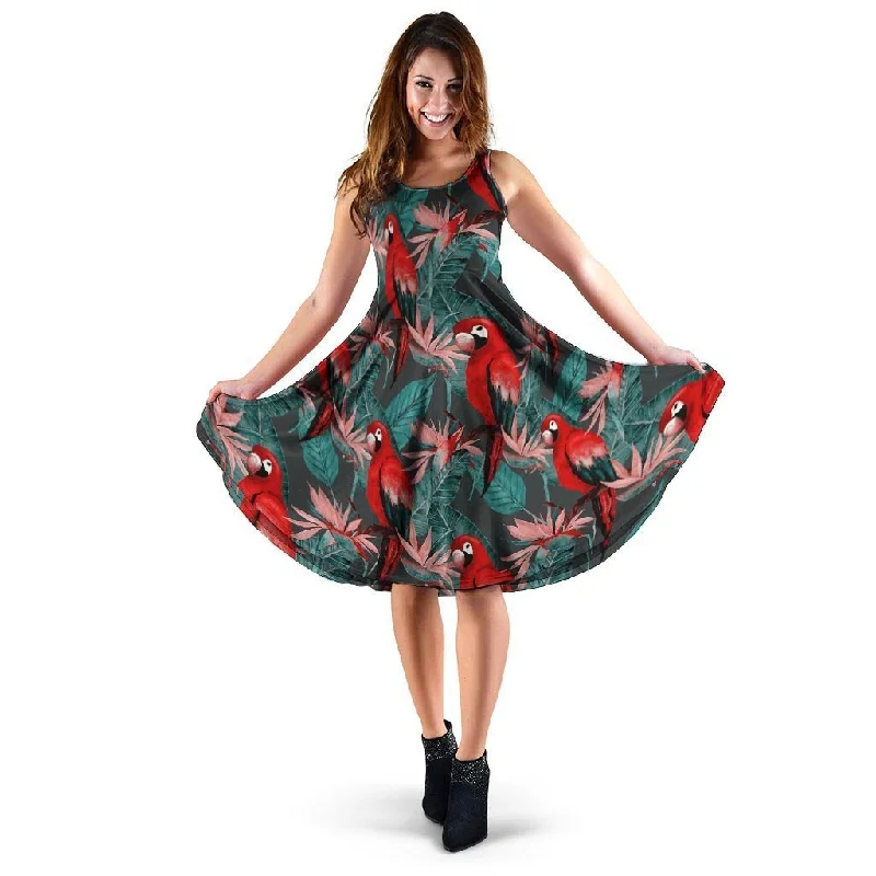 Watercolor Parrot Tropical Print Dress