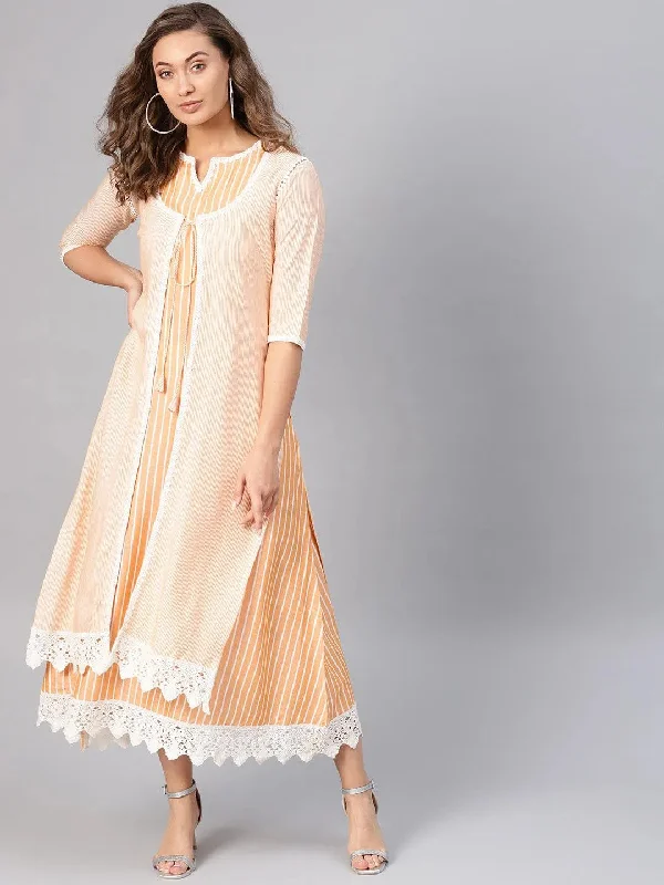 Yellow Striped Cotton Dress With Jacket
