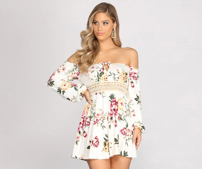Bring The Romance Off Shoulder Long Sleeve Skater Dress Tunics Summer linen Tunics Summer linen