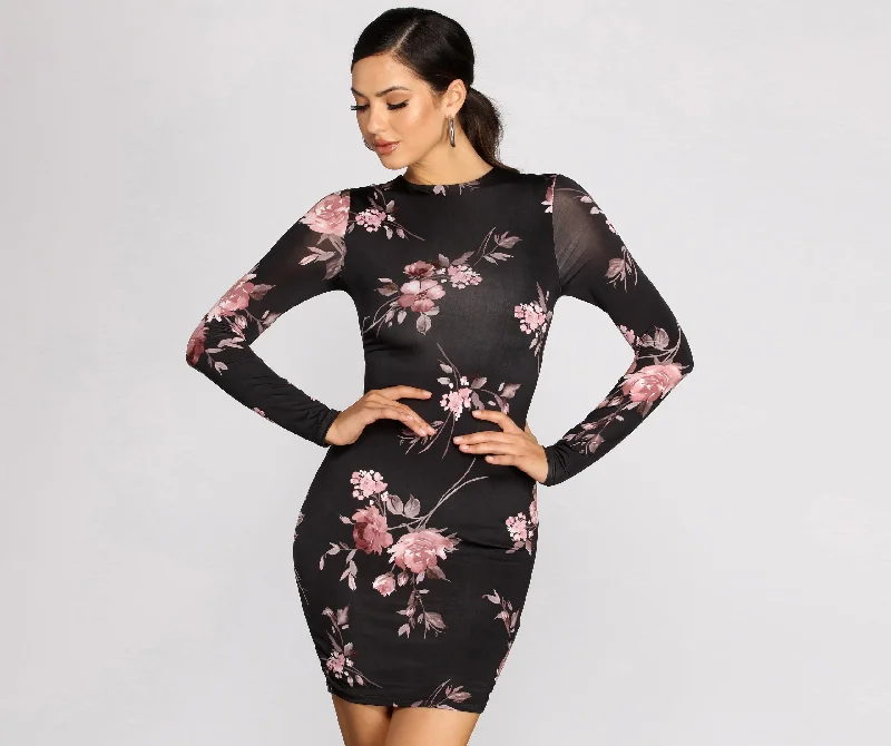 Floral Doll Long Sleeve Mini Dress Tunics Distressed trendy Tunics Distressed trendy
