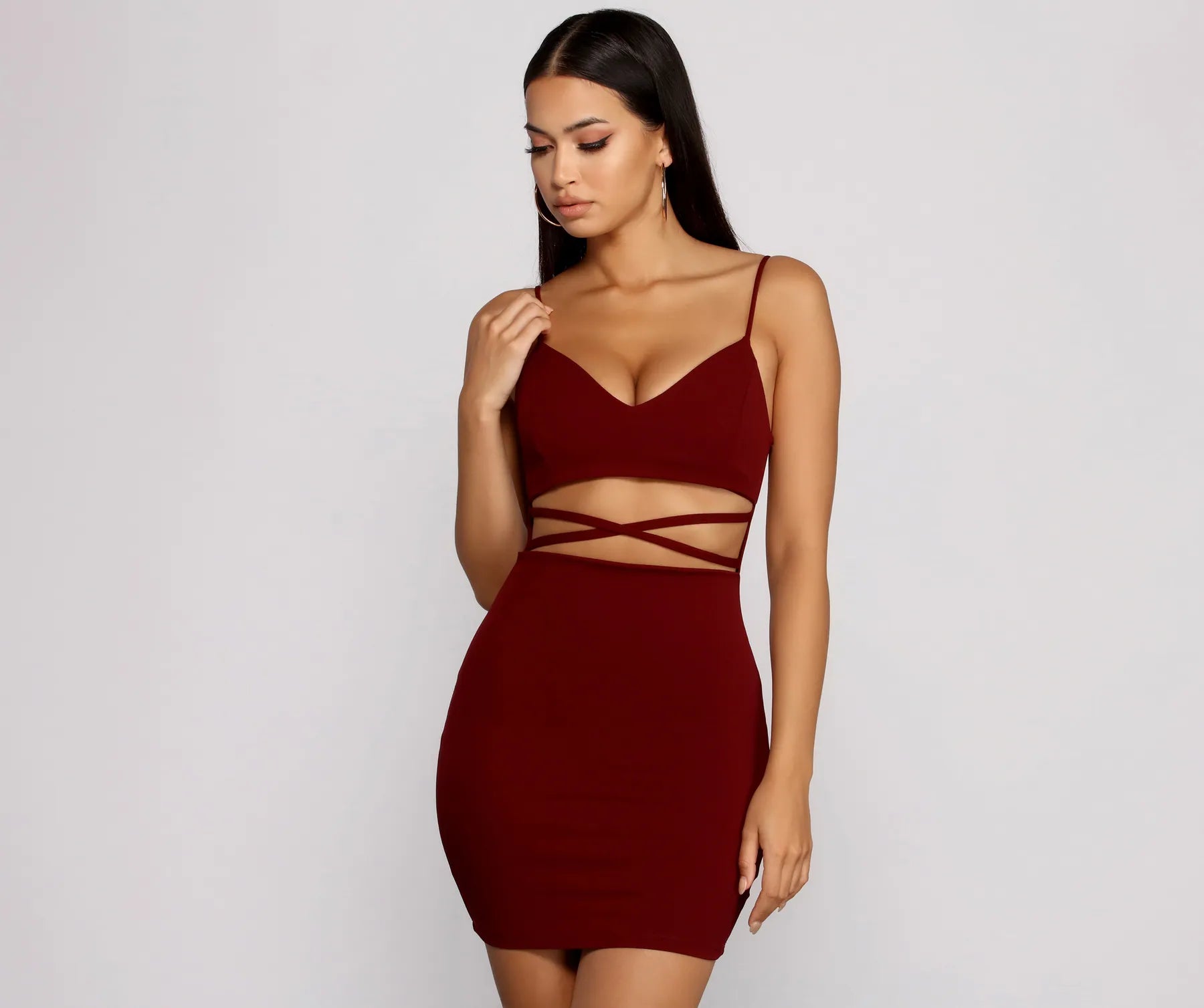 Go All Out Waist Cut Out Crepe Mini Dress Tunics Satin smooth Tunics Satin smooth