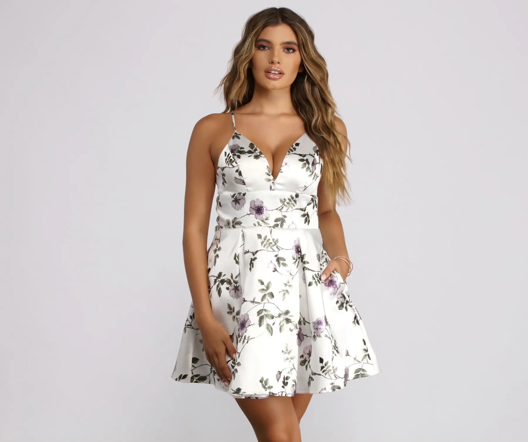 Molly Formal Foiled Floral Satin Party Dress A-Line Day Work A-Line Day Work