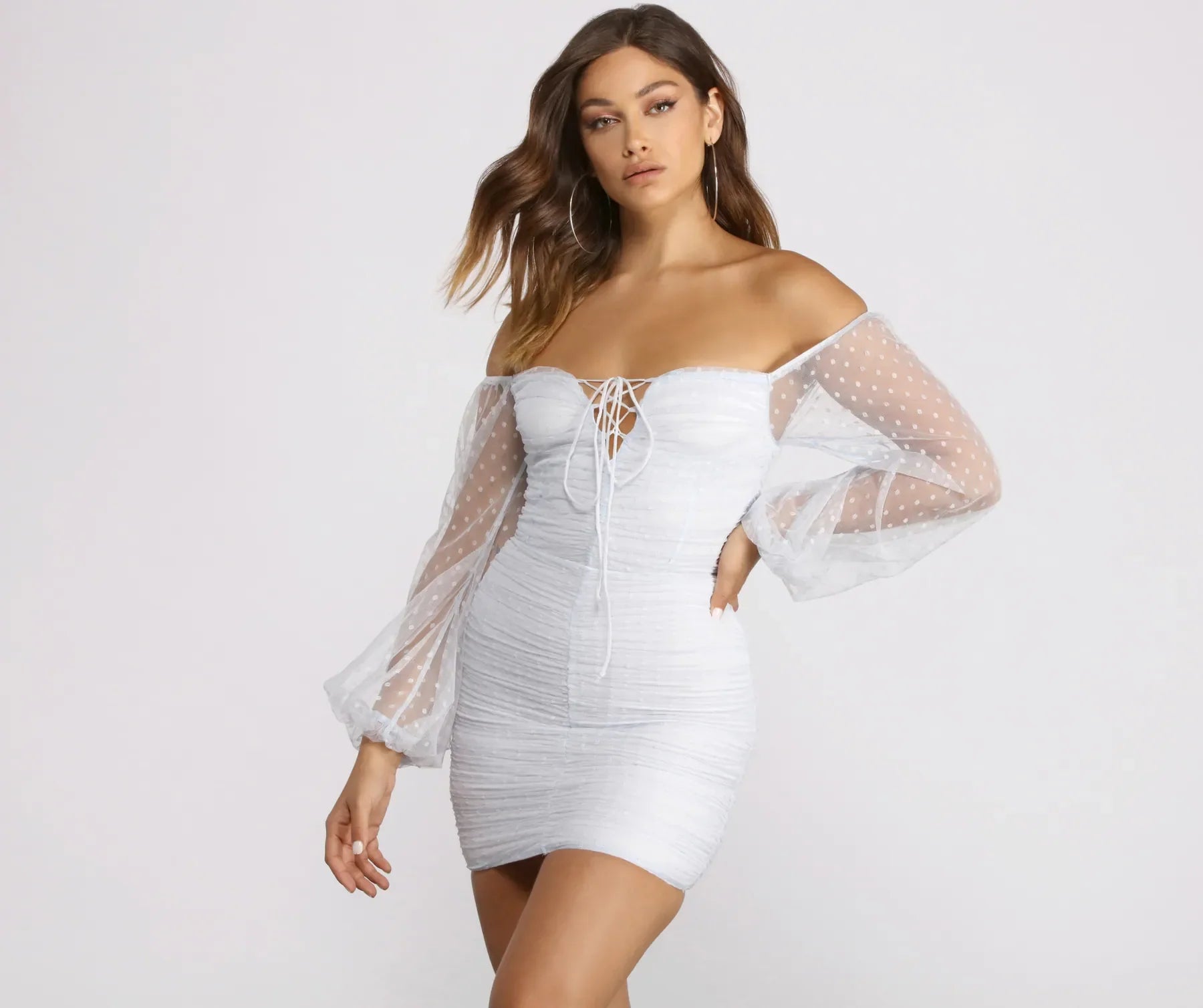 Off The Shoulder Ruched Dotted Mini Dress Tunics Sophisticated sleek Tunics Sophisticated sleek Off The Shoulder Ruched Dotted Mini Dress Tunics Sophisticated sleek Tunics Sophisticated sleek