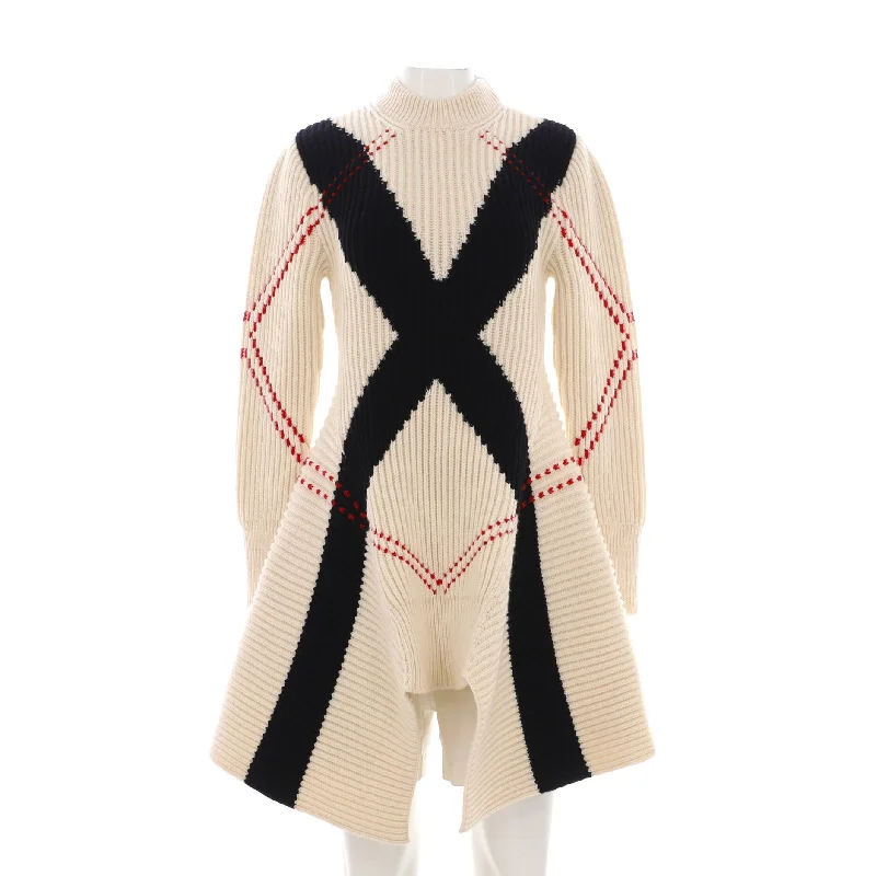 Women's Argyle Intarsia Sweater Dress Wool and Cashmere Blend Tunics Trendy modern Tunics Trendy modern